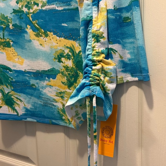 New: Ruby Rd. Blue and Yellow Patterned Top - Picture 3 of 7